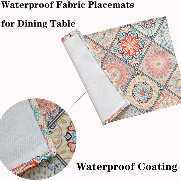 Table Placemats Set of 4 Boho Place Mats Linen Wipeable Placemats Heat Resistant - Picture 4 of 7
